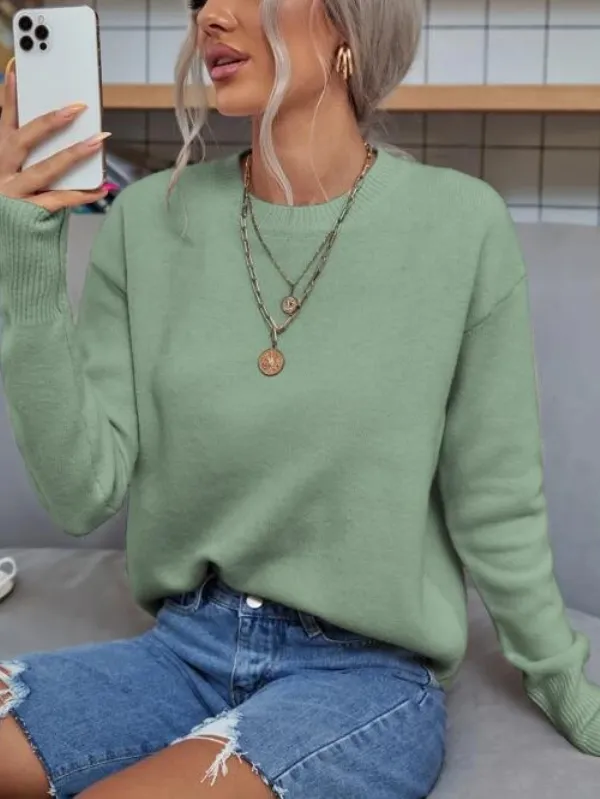 Solid Drop Shoulder Sweater