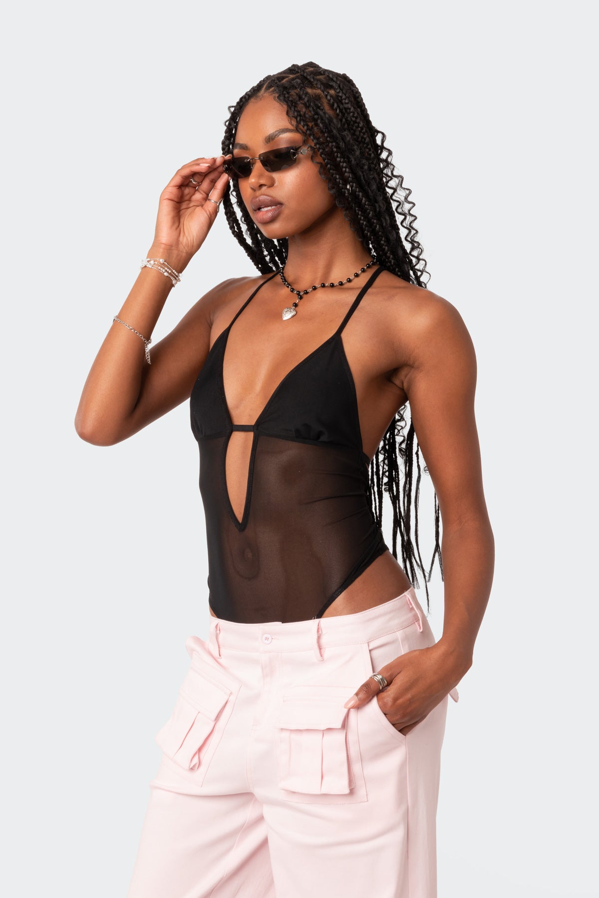 Alva Open Back Sheer Mesh Bodysuit