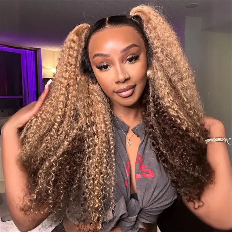 Flash Sale  | 13×6 Lace Highlight Color Curly Human Hair Wig Peekaboo Ombre Wig