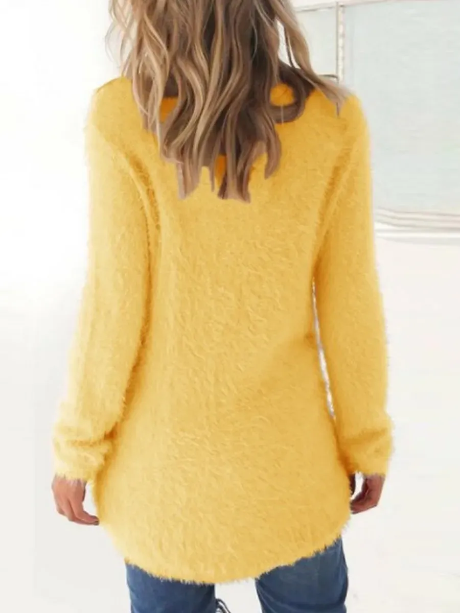 Women's Pullover Sweater Jumper Stylish Casual Soft Solid Color Fuzzy Crew Neck Oversized Long Sleeve Long Tops Knit Outdoor Daily Going out Lake blue ArmyGreen Fall Winter