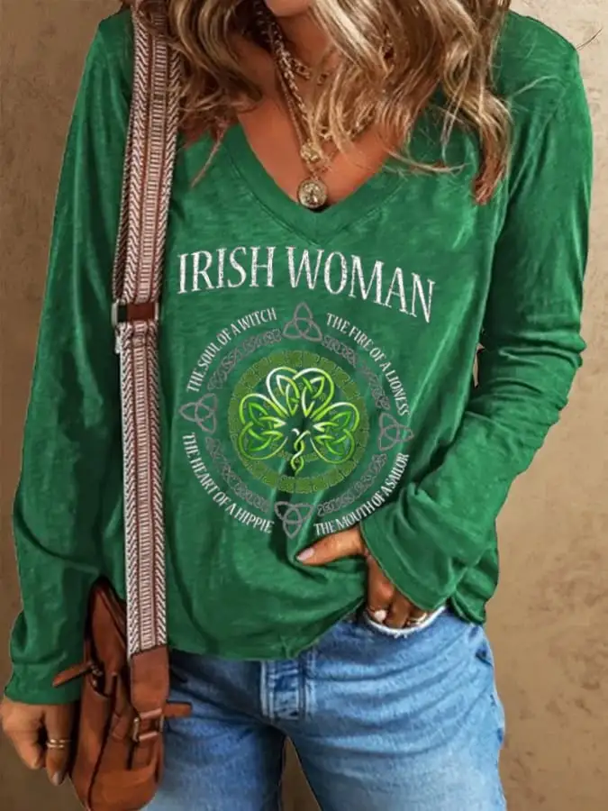 Women's St.Particks Day Irish Woman Print Casual Long-Sleeve T-Shirt