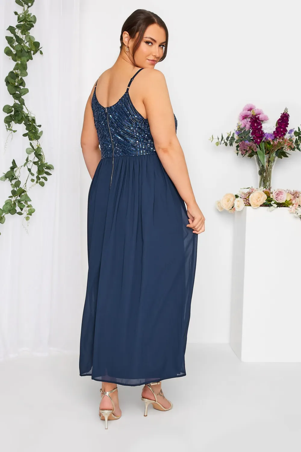 LUXE Curve Navy Blue Sequin Embellished Sleeveless Maxi Dress