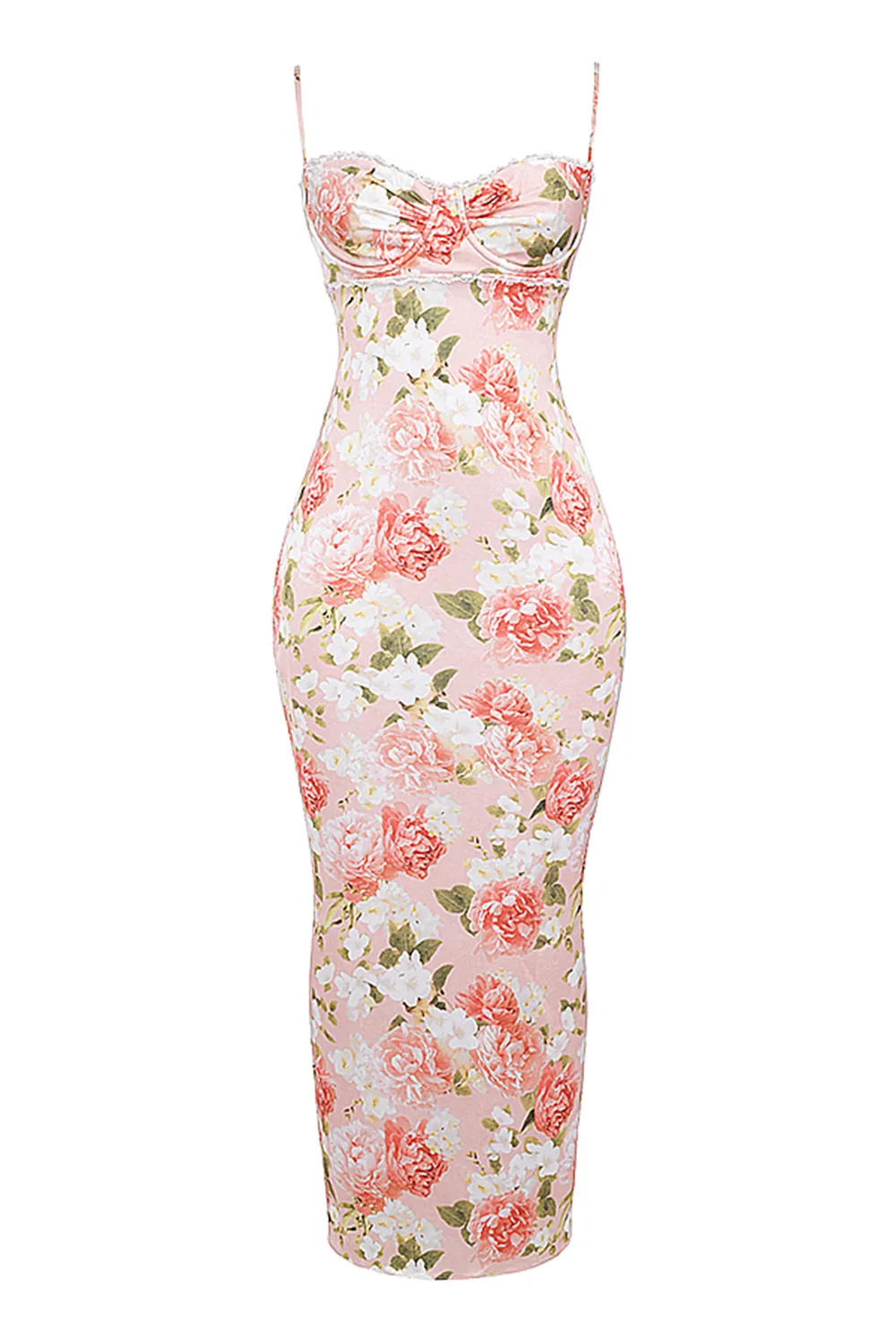 PINK PEONY PRINT SATIN MAXI DRESS
