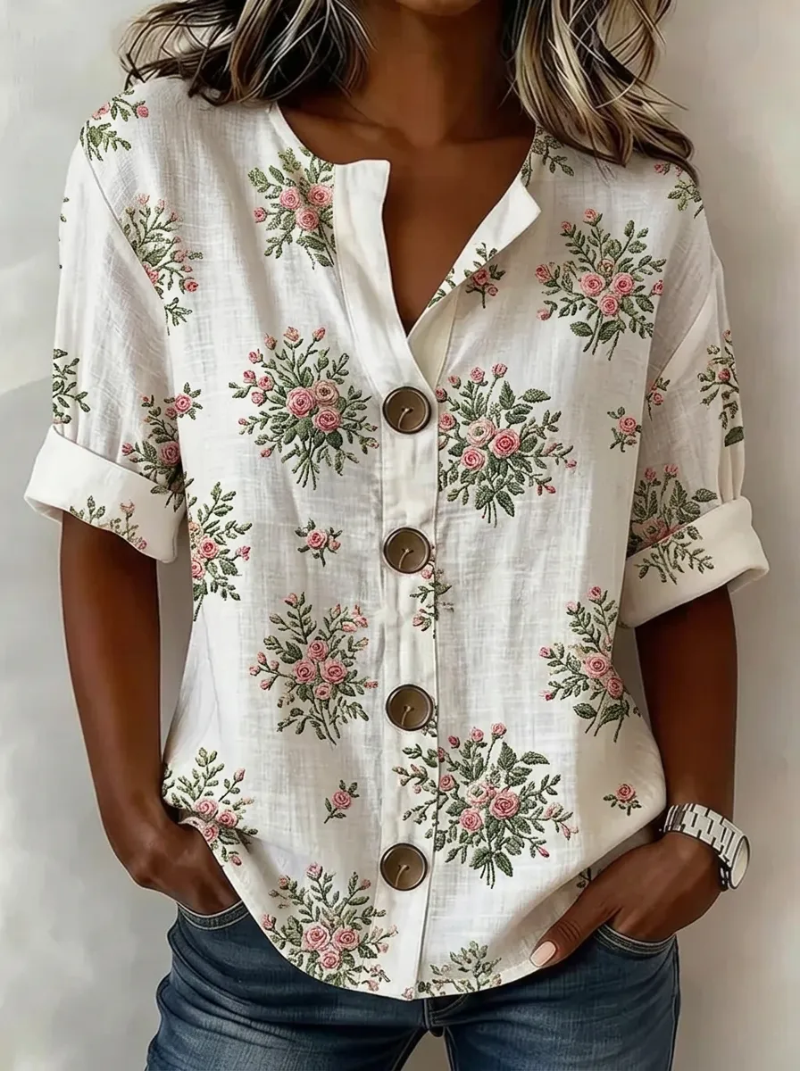 Women's Nashville Floral Bouquet Printed Button-Down Shirt