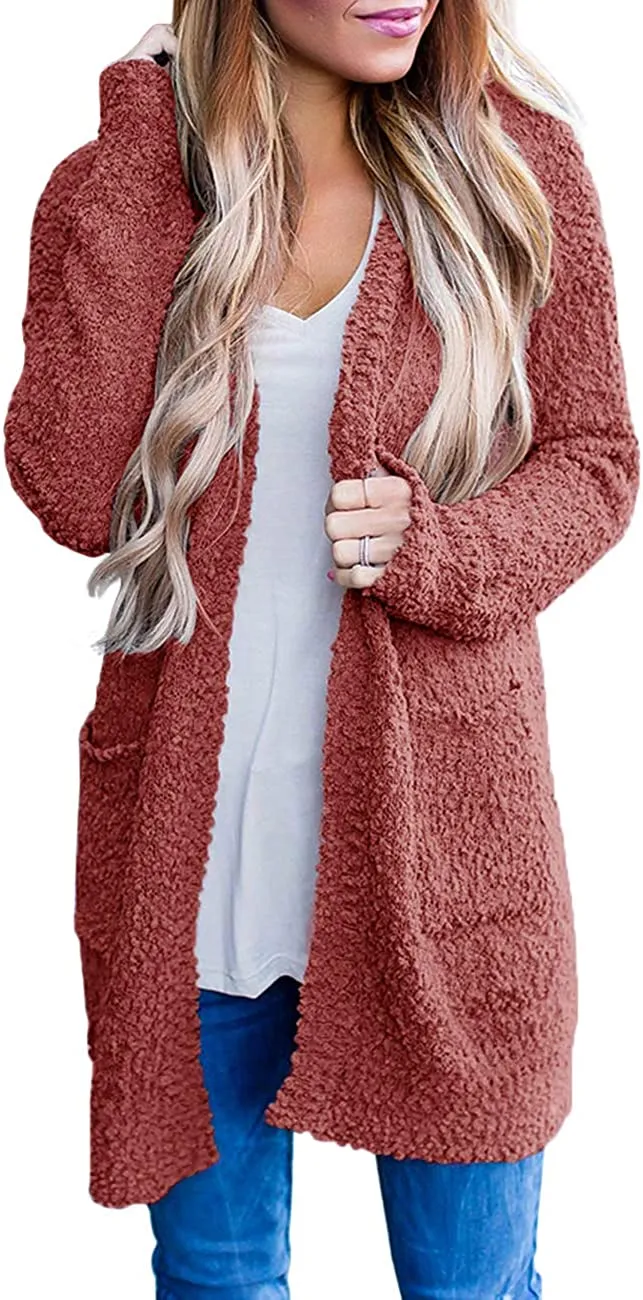 Women's Long Sleeve Soft Chunky Knit Sweater Open Front Cardigans Outwear Coat