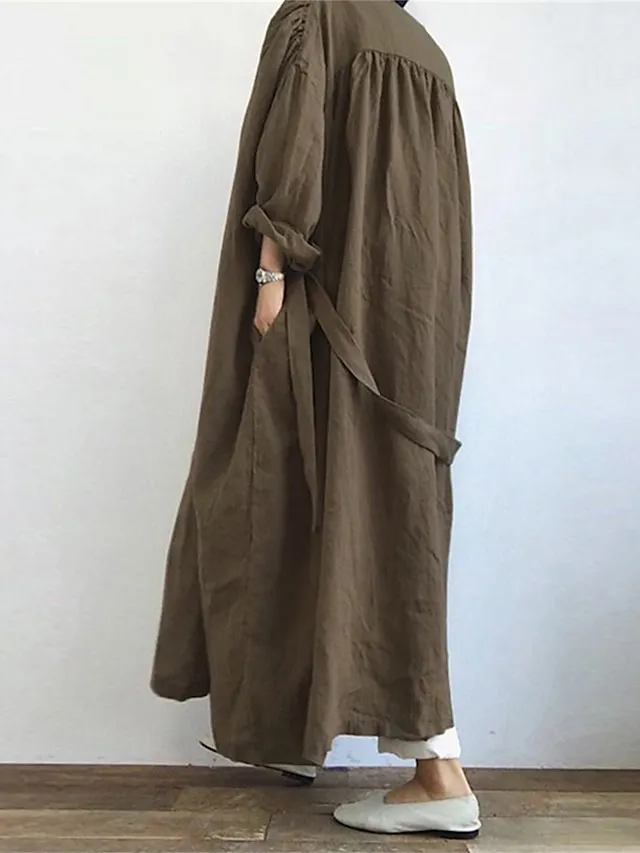 Women's Trench Coat Outdoor Pocket Plain Comfortable Fashion Regular Fit Outerwear Long Sleeve Summer Black S
