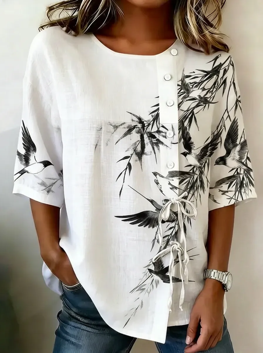 Women's Nashville Bird Bamboo Printed Button-Up Top