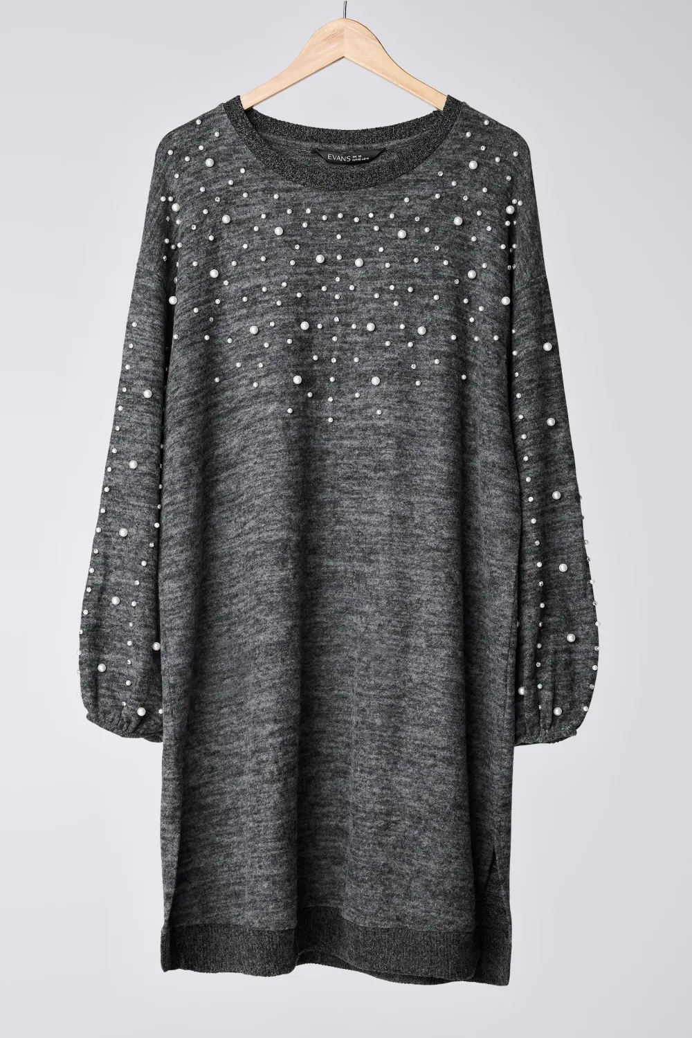 EVANS Curve Grey Pearl Embellished Jumper Dress