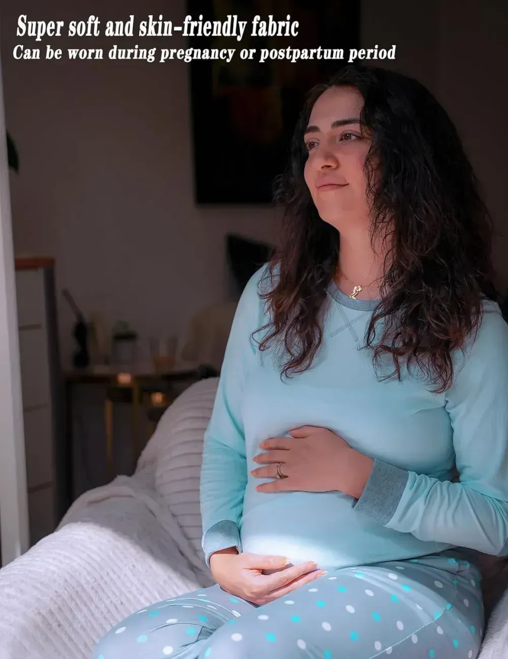 Women's Pajamas Sets Long Sleeve with Plaid Pants Soft Sleepwear O Neck 2 Piece Pjs Joggers Loung Set with Pockets