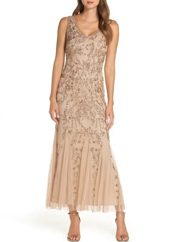 Sequin Slip Dress Mesh Top Set