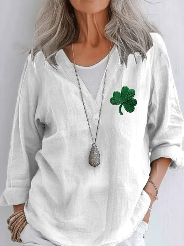 Women's St. Patrick's Day Printed Casual V-Neck Shirt