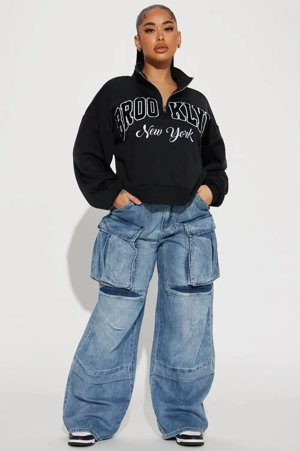 Out in Brooklyn Half Zip Sweatshirt - Black