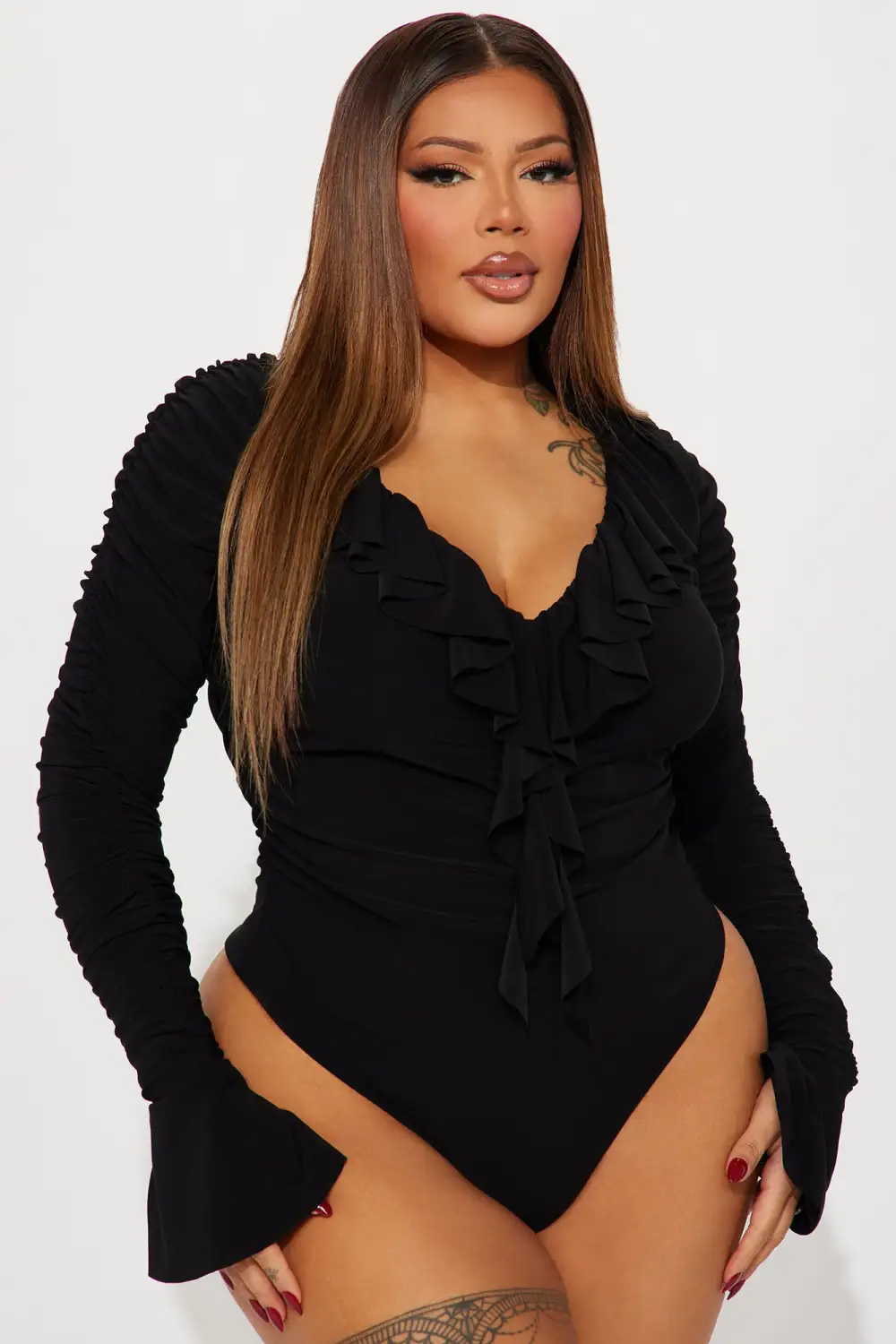 Treat You Right Ruffle Bodysuit - Black