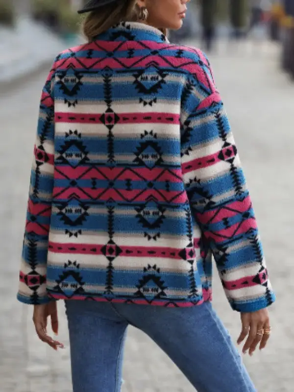 Stand Collar Button Front Maroon Velvet Printed Jacket