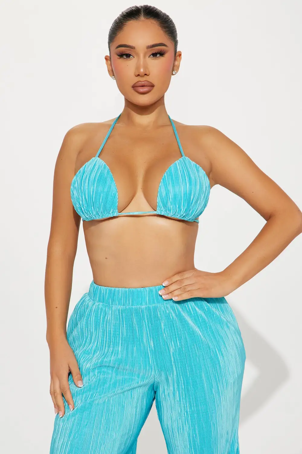 Everything But Simple Plisse Pant Set - Turquoise
