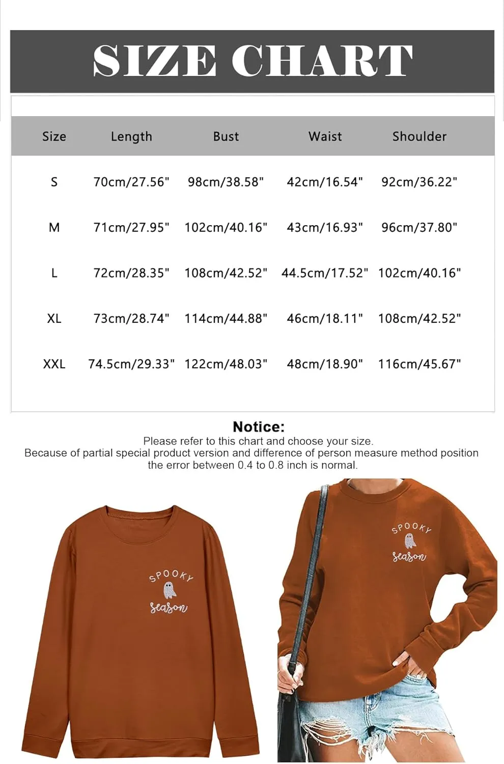 LOTUCY Halloween Sweatshirt Women Cute Spooky Season Sweatshirts Ghost Fall Embroidered Sweater Pullover Top