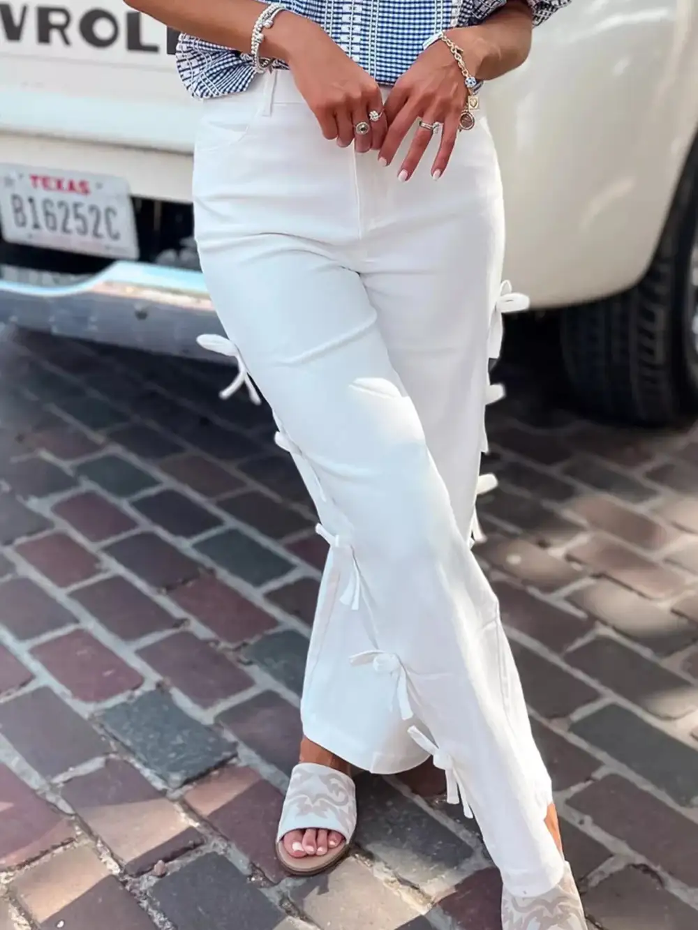 Bow Accented Wide Leg Pants