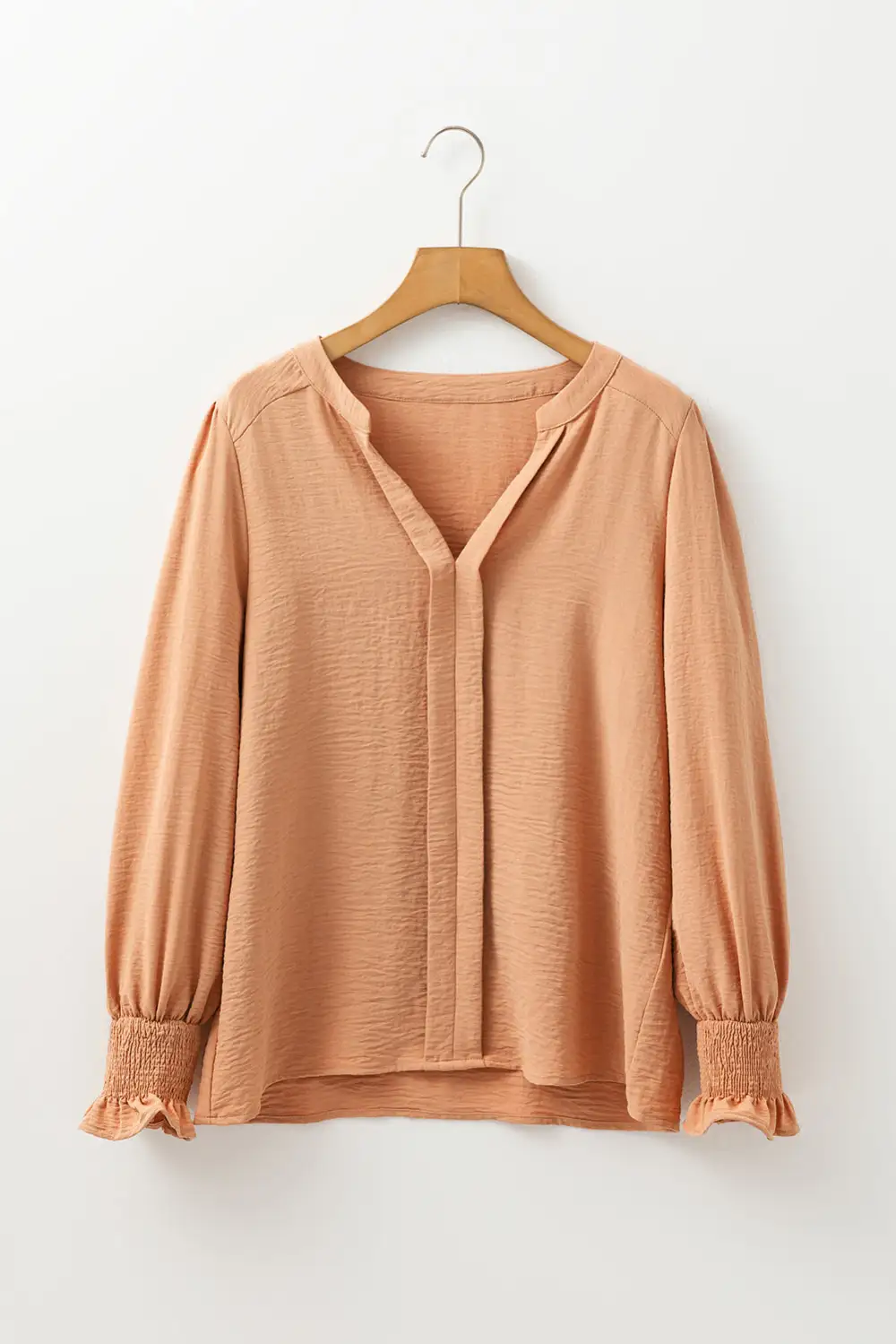 Smocked Shirred V-Neck Blouse