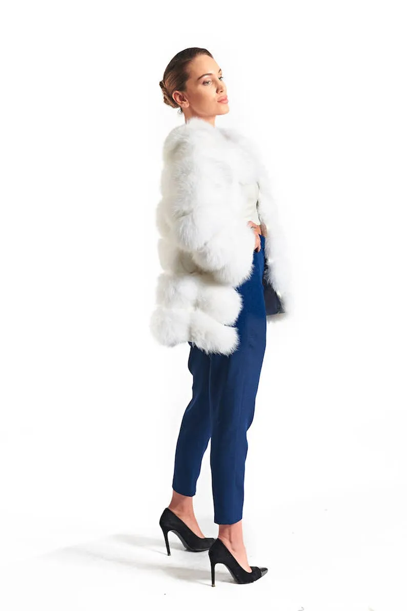 White Fox Fur Waist Length Jacket