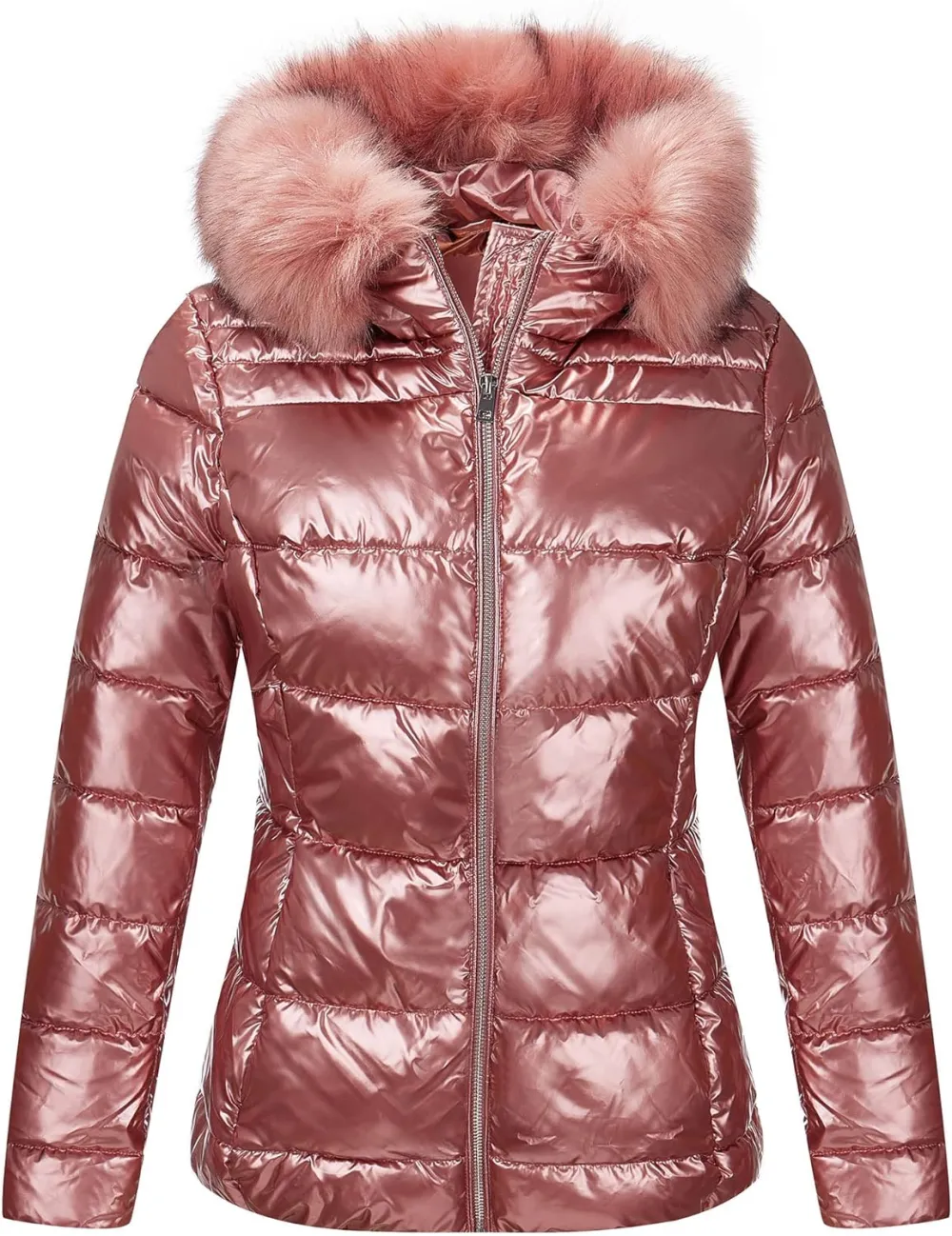 Womens Lightweight Puffer Jacket, Winter Coats for Women Warm Quilted Bubble Padded Hood Coat with Faux Fur Collar