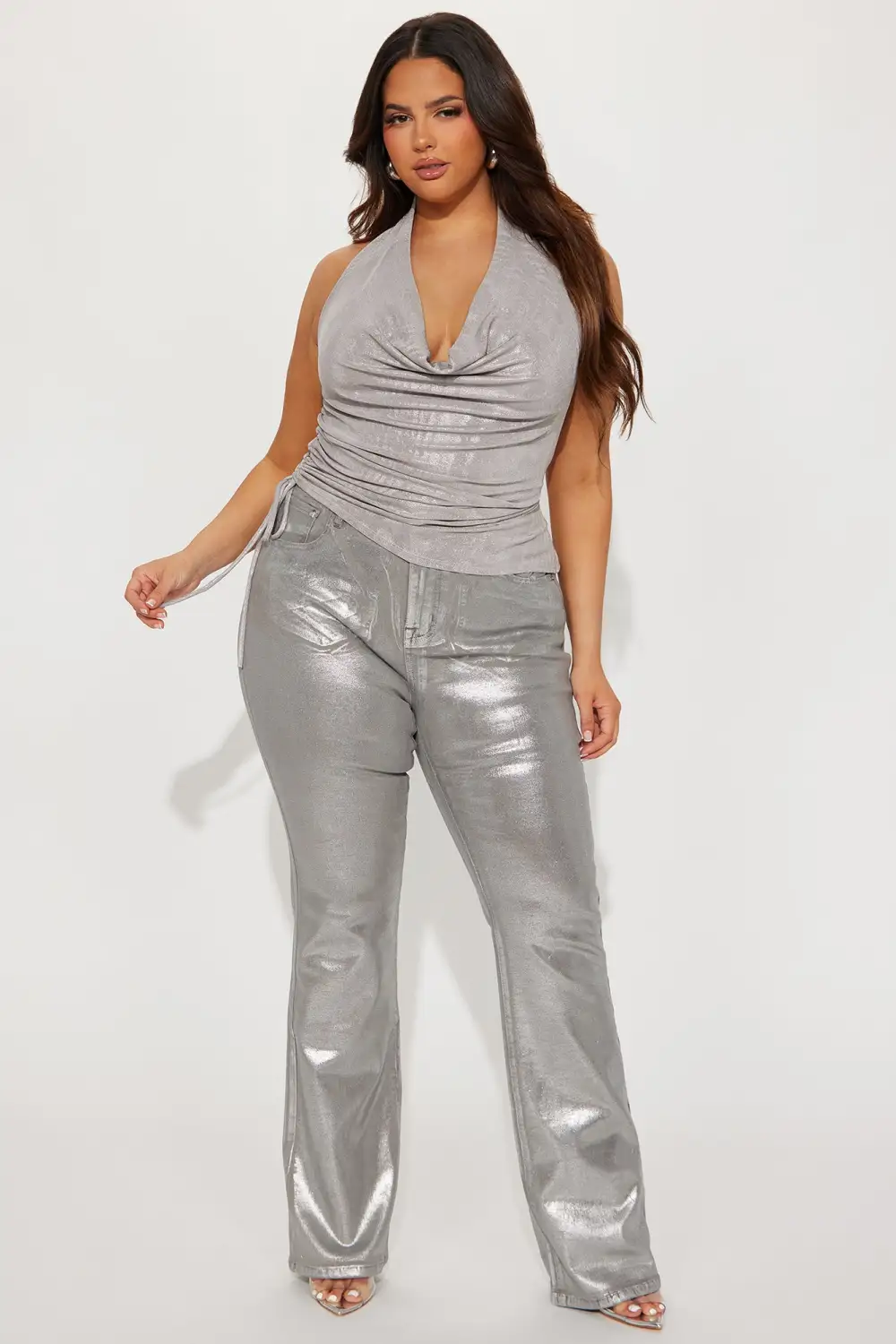 Show You Off Metallic Halter Top - Silver