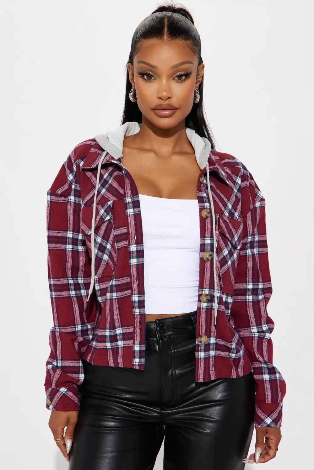 Prime Plaid Hooded Shirt - Red/combo