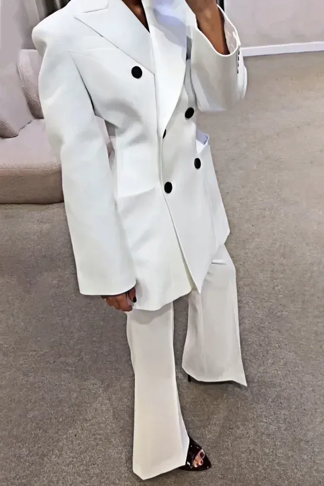 Women's Fashion Solid Color Collar Jacket and Pants Two Piece Set