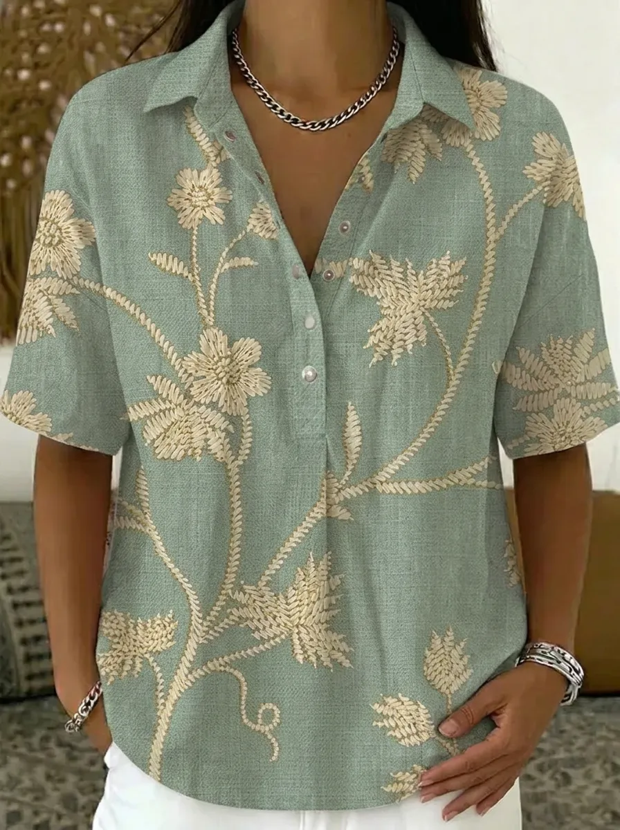 Women's Nashville Floral Botanical Printed Polo Shirt