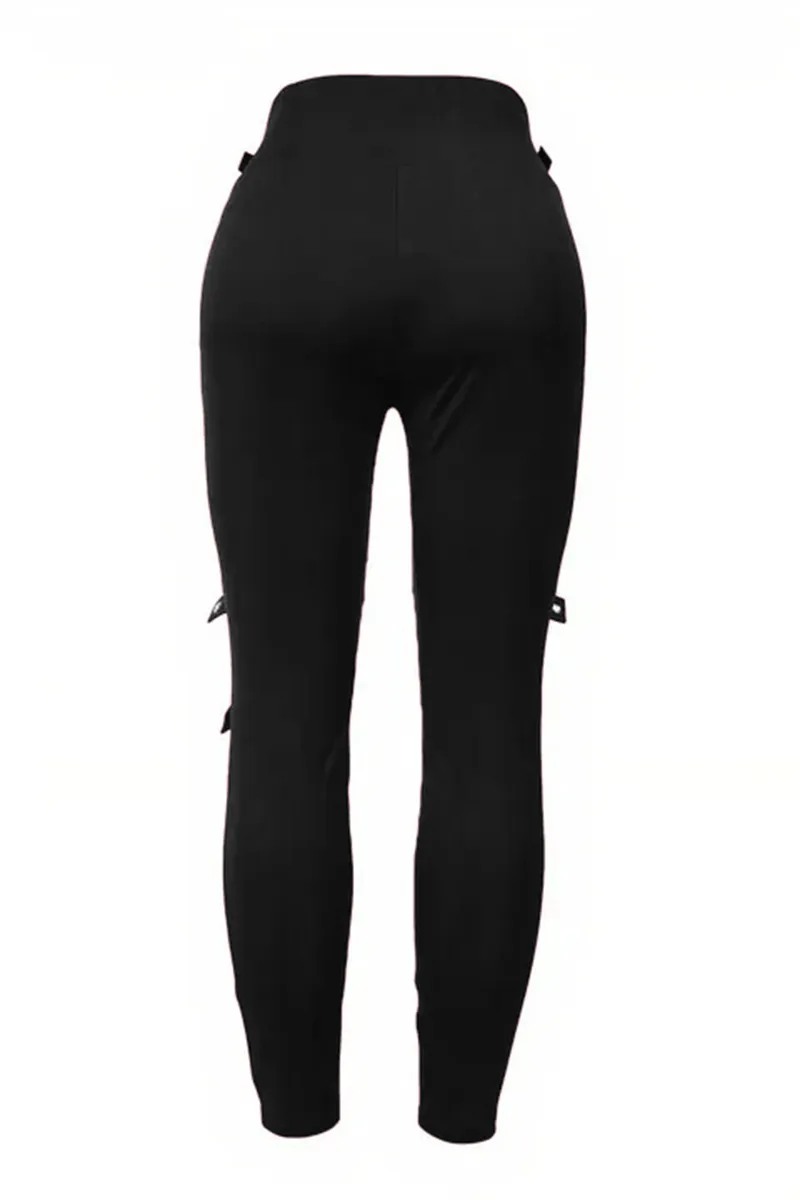 Zip Front Buckle Belted Skinny Pants
