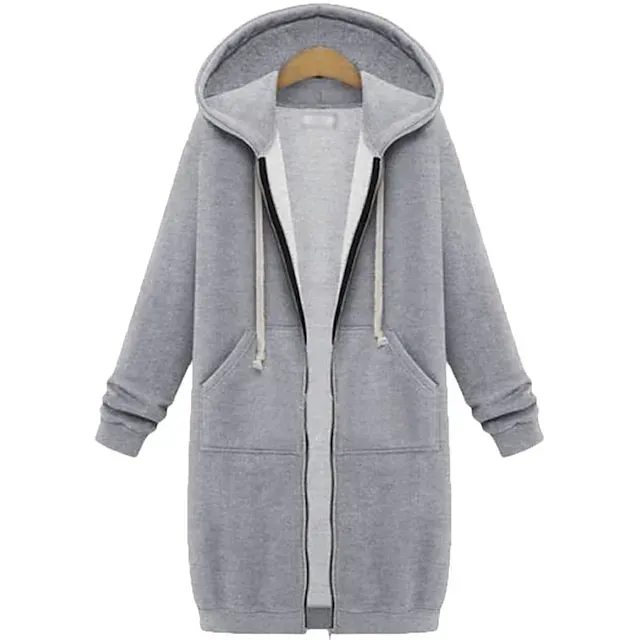 Women's Casual Jacket Hoodie Jacket Warm Pocket Full Zip Streetwear Casual Solid Color Street Sport Daily Going out Zipper Long Hoodie Regular Fit Long Sleeve Outerwear Black Pink Wine Fall Winter