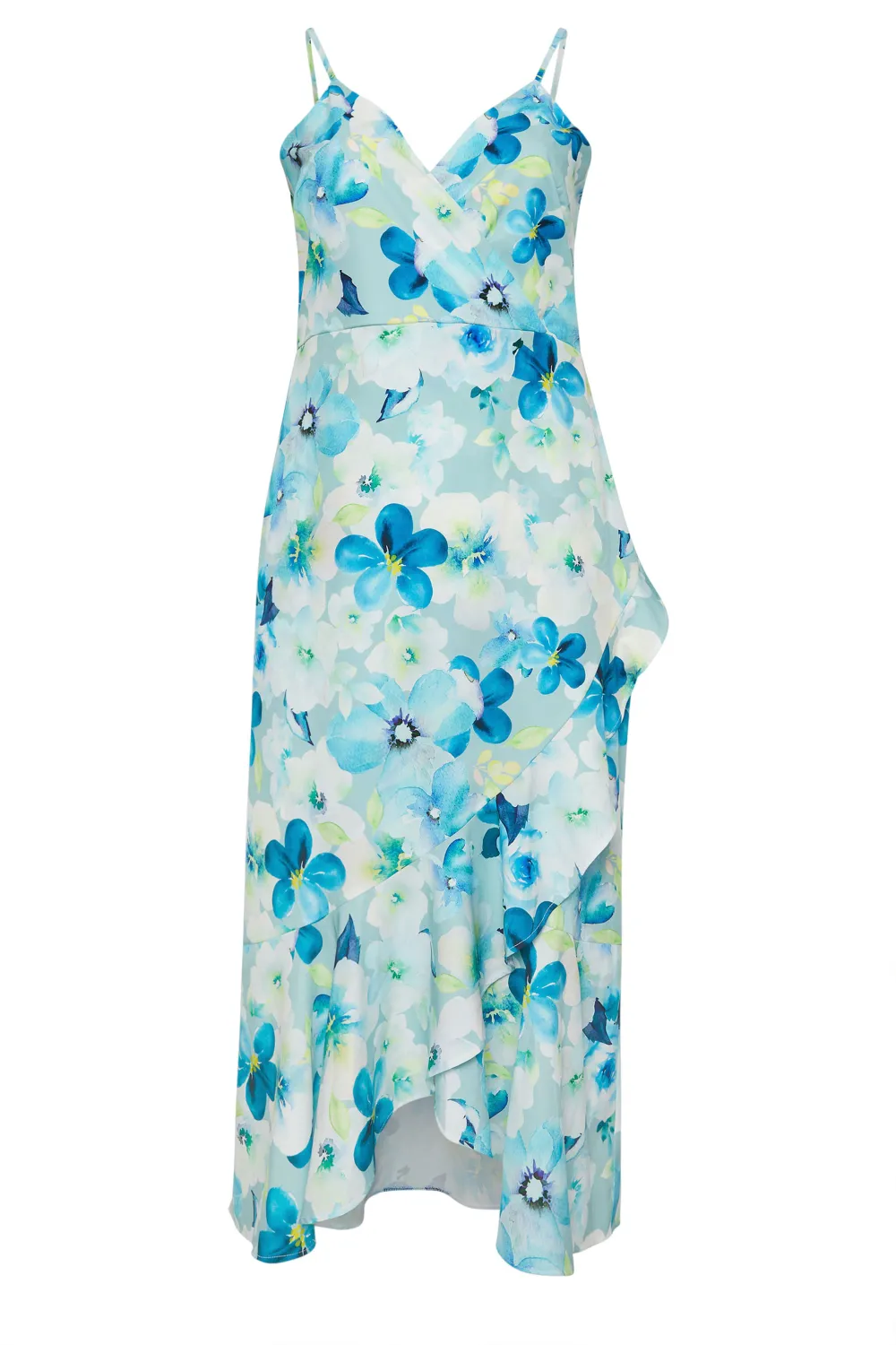 YOURS LONDON Curve Blue Floral Print Ruffle Wrap Dress