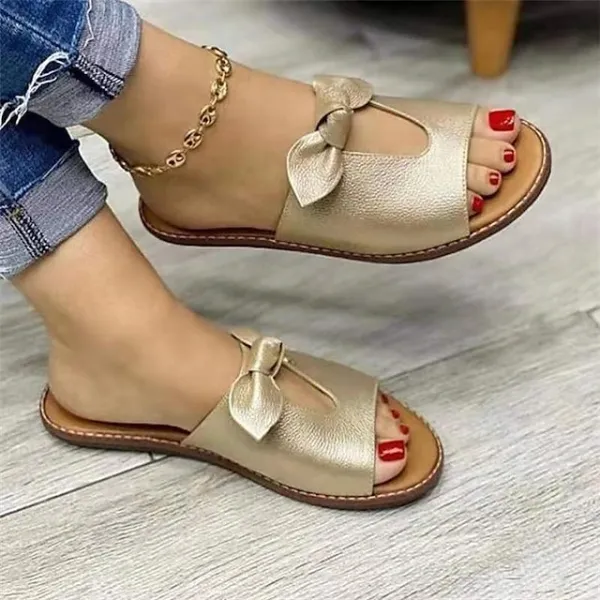 Women's Sandals Slippers Boho Bohemia Beach Outdoor Slippers Beach Slippers Outdoor Daily Beach Summer Bowknot Flat Heel Open Toe Casual Minimalism Sweet Faux Leather Loafer Solid Color Solid Colored