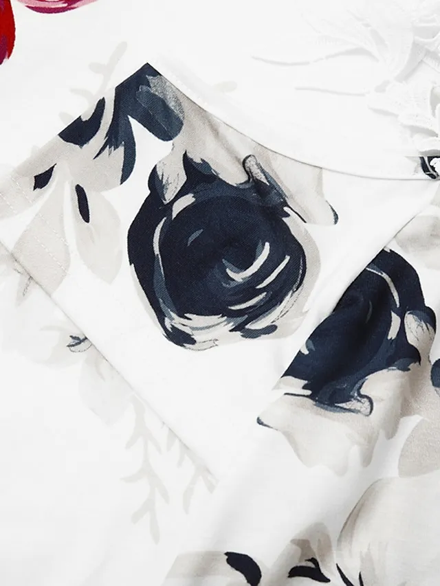 Women's Casual Dress Floral Dress Long Dress Maxi Dress Black White Blue Short Sleeve Floral Cold Shoulder Spring Summer V Neck Fashion Daily Vacation Weekend 2023 S M L XL XXL 3XL