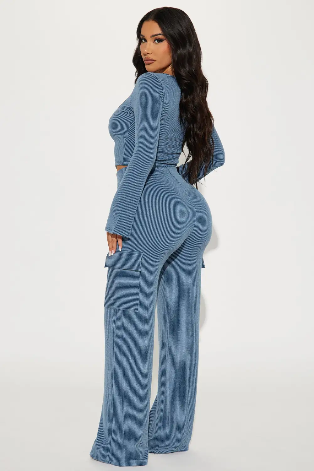 Nobody Like Me Ribbed Pant Set - Navy