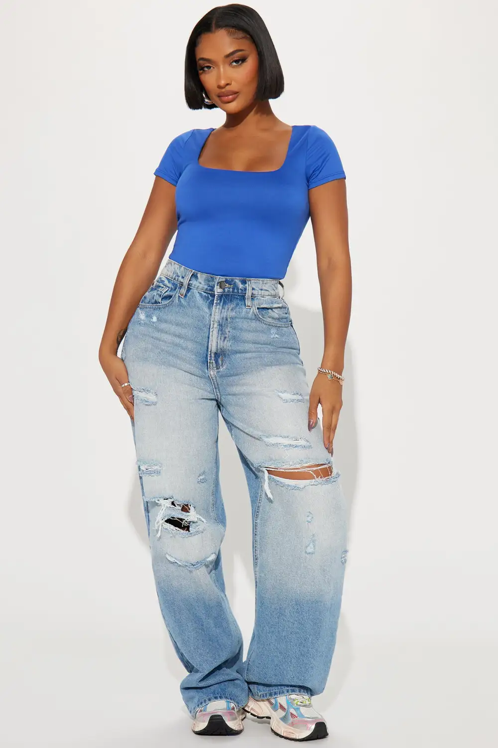 Skylar Square Neck Tee - CobaltBlue