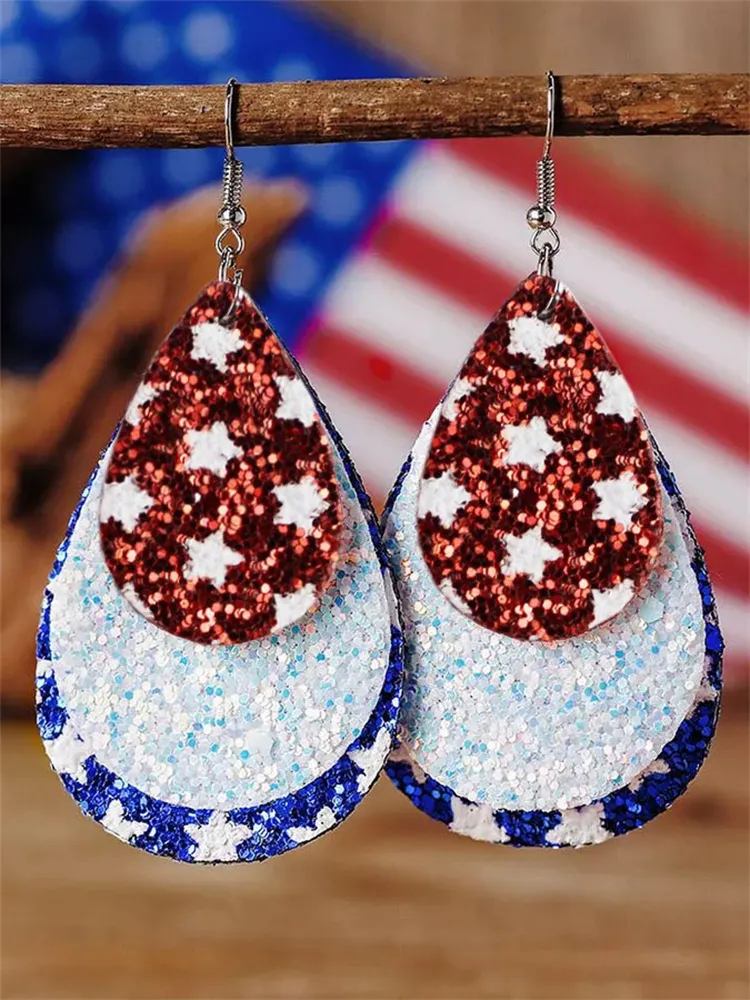 Flag Inspired Glitter Drop Earrings