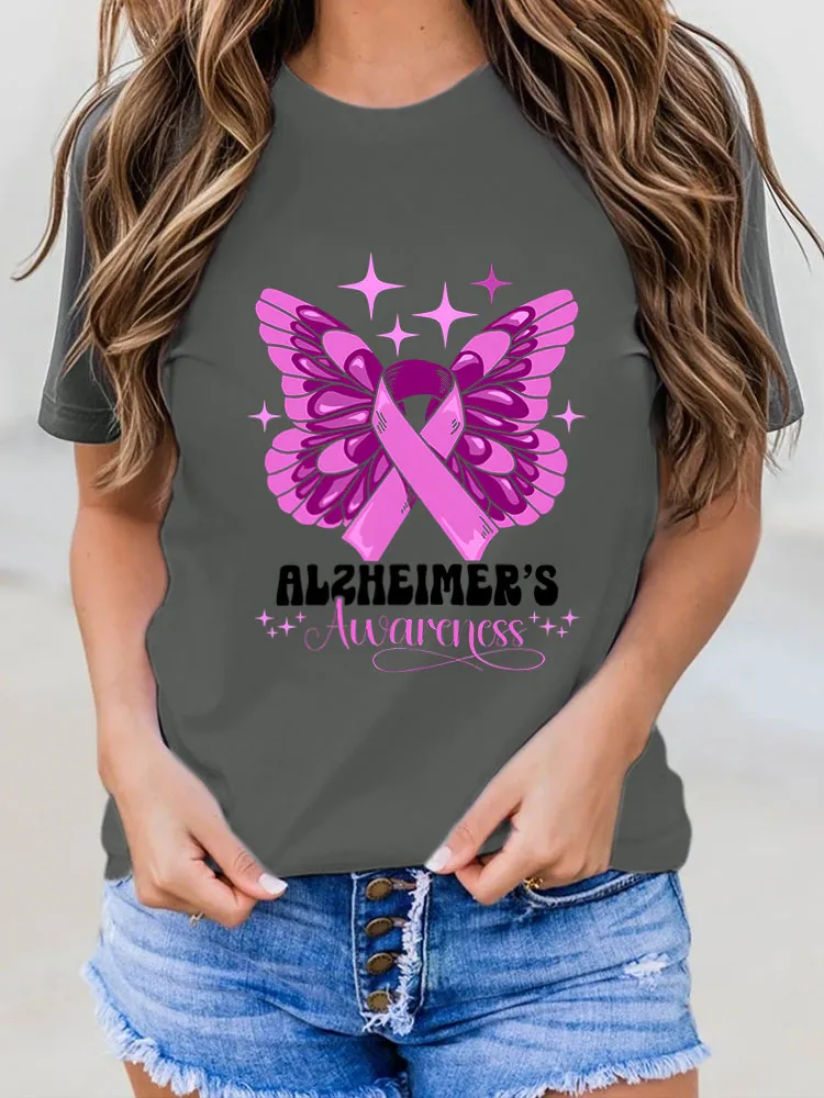 Women Alzheimer Awareness Print V-Round T-Shirt上报