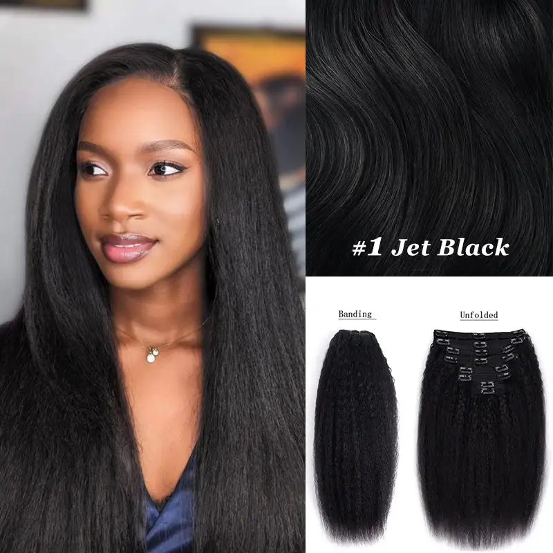 Double Drawn Kinky Straight Clip In Hair Extensions Human Hair Clip Ins 120g 8pcs With 18 Clips