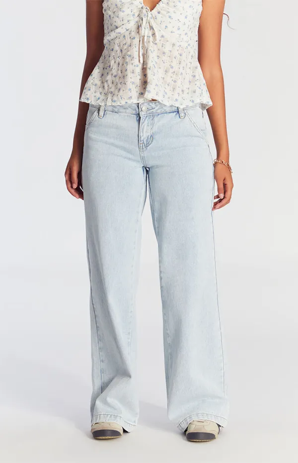PacSun Casey Button Pocket Low Rise Baggy Jeans Light Indigo