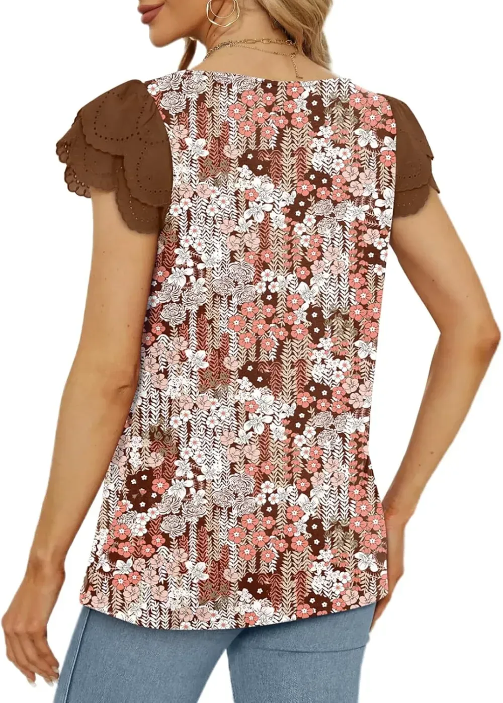 Eytino Womens Plus Size Tops Ruffle Short Sleeve Square Neck Summer Loose Casual Tee Shirts(1X-5X)