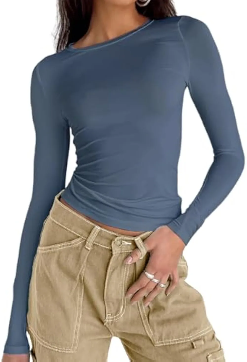 Women's Long Sleeve Shirts Basic Crop Tops