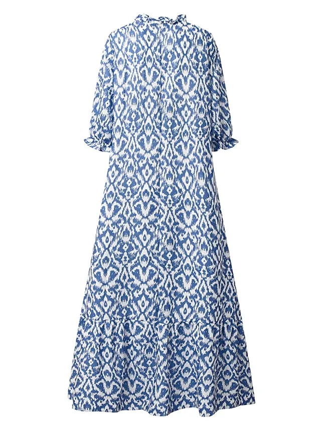 Women‘s A Line Dress Maxi long Dress Purple Half Sleeve Print Ruched Print Spring Summer V Neck Casual Vacation 2023 3XL