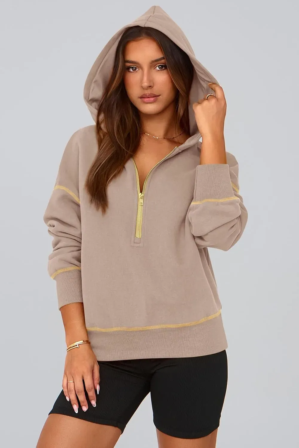 Women's Hooded Sweatshirts Long Sleeve Half Zip Cropped Hoodie Pullover Winter Fashion Clothes