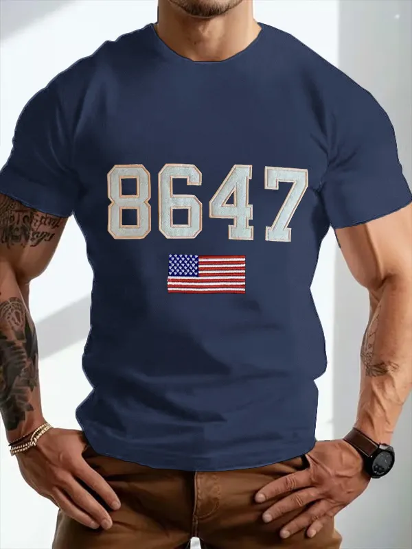 Men'S T-Shirt Men'S Vintage Print Casual T-Shirt 8467 Printed Cotton Short Sleeve