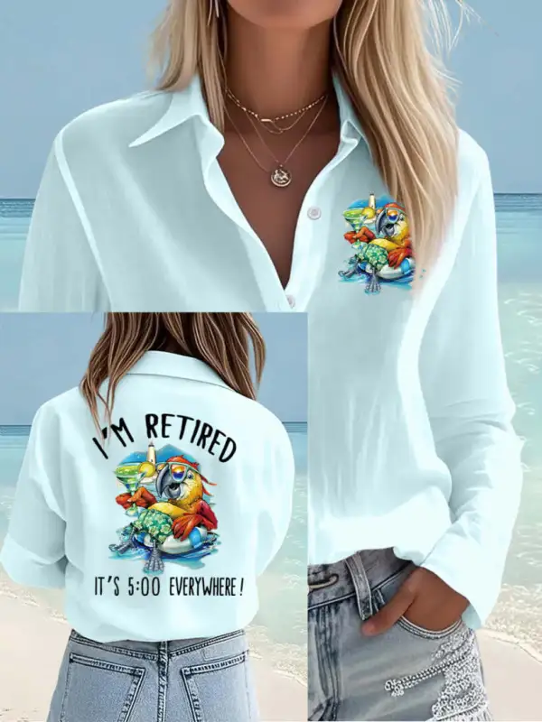 Women's I'm Retired It's 5 O'clock Everywhere Parrot Print Casual Shirt