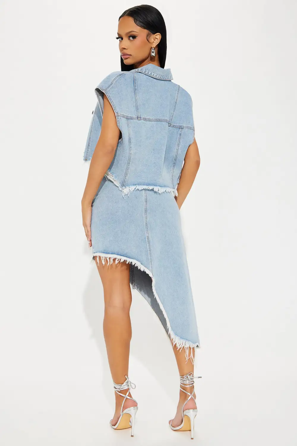 On Stage Denim Skirt Set - Light Wash