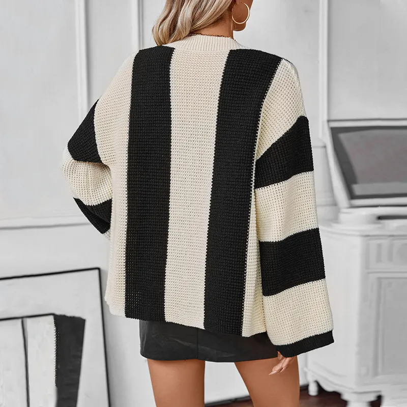 Contrast Color Striped Knitted Sweater Cardigan