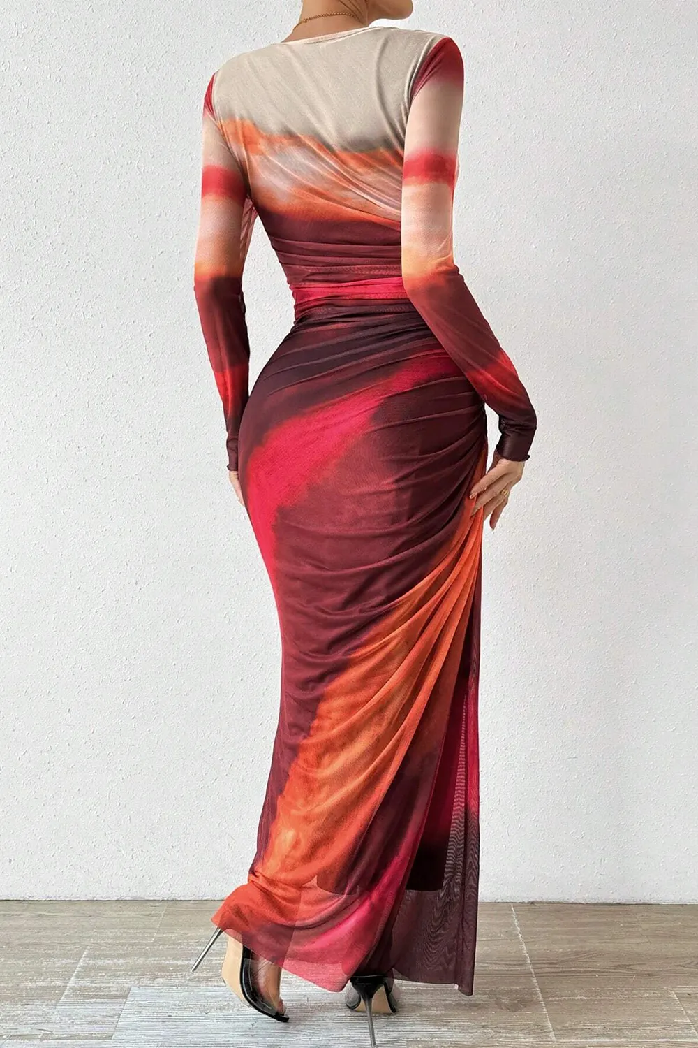 Women's Tie Dye Long Sleeve Pleated Dress