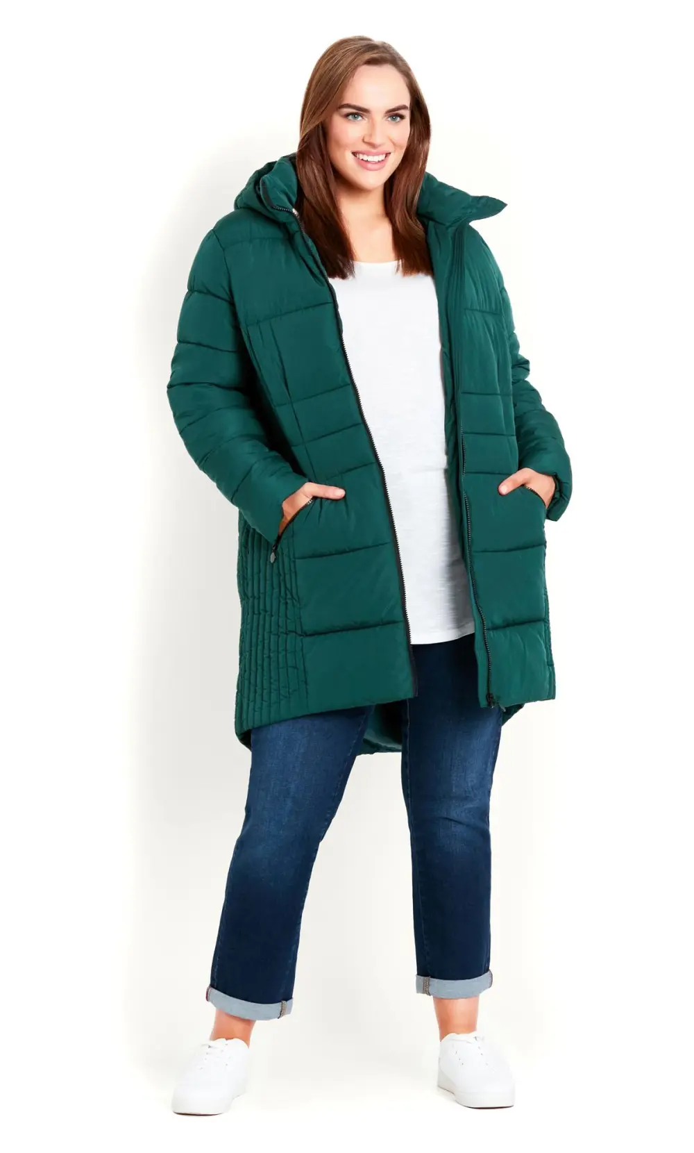 Evans Green Puffer Midi Coat