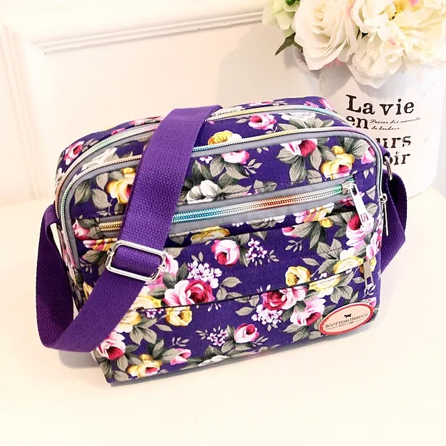 Women's Crossbody Bag Shoulder Bag Hobo Bag Canvas Shopping Daily Zipper Flower Large Capacity Foldable Lightweight Flower Black Red Blue